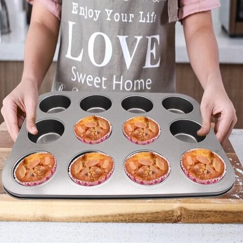 12 Cups DIY Cupcake Baking Tray Tools Non-stick Steel MoldBaking Tray Dish Muffin Cake Mould Round Biscuit Pan