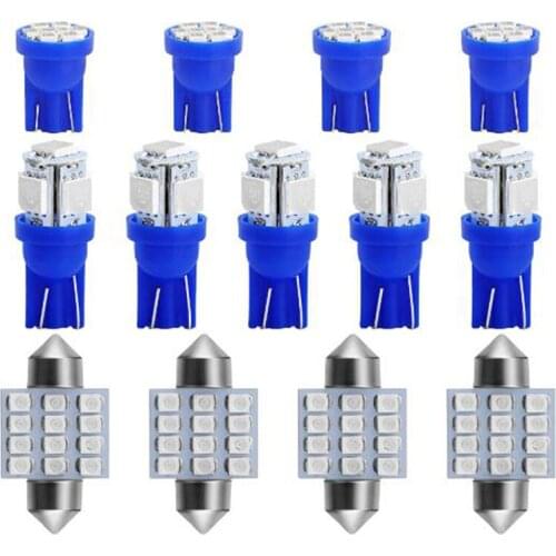 13Pcs T10 31mm Blue LED Bulbs Car Interior Map Dome License Plate Light Lamp Set
