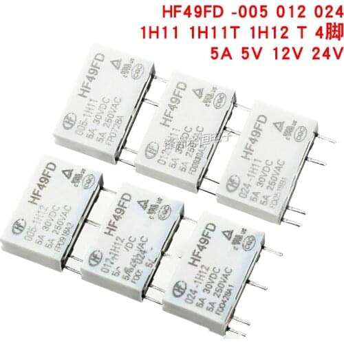 2pcs Relay hf49fd-005 012 024 1H11 1h11t 1h12 T 4 pin 5A 5V 12V 24V
