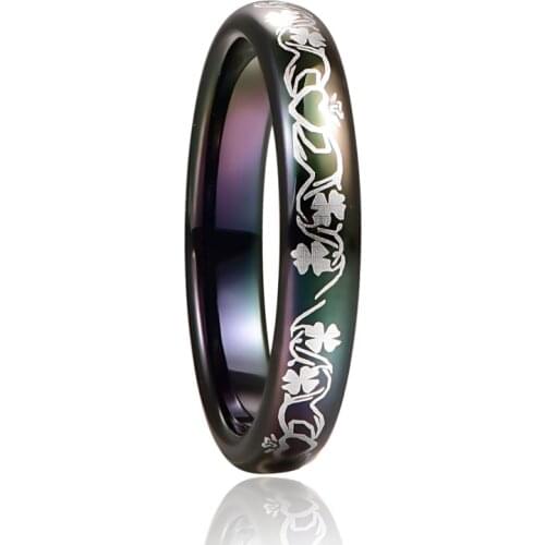 4mm Black Four-leaf Clover Inoxidable Tungsten Carbide Ring Engrave Flower Engagement Couple Rings