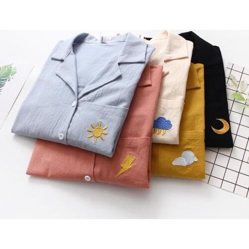 Weather embroidery Shirts Women blouses 2020 Spring summer New Women Short Sleeve Blouse Cotton Blouses Tops Blusa Feminina