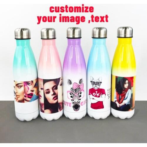 Customize water bottle Double layer Vacuum flask metal bottle keep cold hot water print colorful picture DIY personalized image