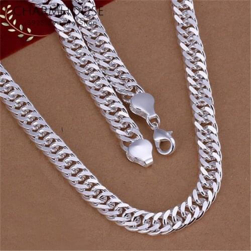 Solid Silver 925 Necklaces For Men 10mm Link Chain Long Necklace 20/22/24 inch Collier Homme Man Jewelry Accessories Wholesale