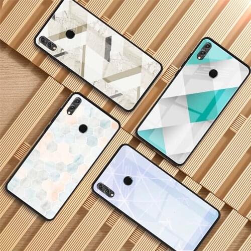 Geometric Marble Tempered Glass Phone Case For Huawei P20 P30 P40 P40 Lite Pro Psmart Mate 20 30 Cover Shell