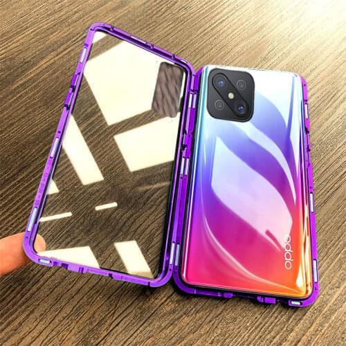 OPPO A93 Reno 4 SE F17 Pro Case Double-sided Metal Magnetic 360 Protect Case For OPPO Realme 7 Pro clear Tempered Glass Funda