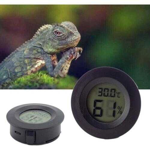 Aquarium Temperature Mini Digital Thermometer Hygrometer Humidity Round Shape LCD Display Reptile Meter Detector