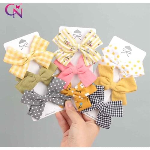 CN 4pcs/set Korean Sweet Dot Bows Hair Clips For Kids Girls Boutique Handmade Hairpins Barrettes Bohemian Hair Accessories