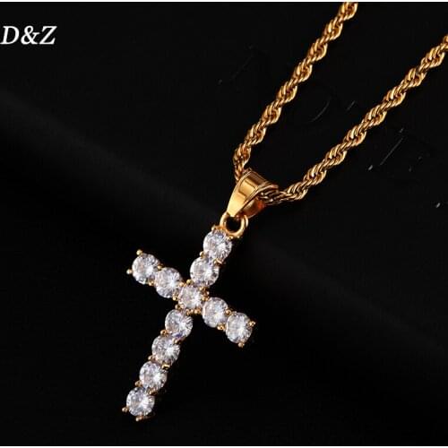 D&Z New Cross Pendant Necklace Made Of Stainess Steel With CZ Stone Gold Color Hip Hop Charm Necklace Jewelry Men Women Gift