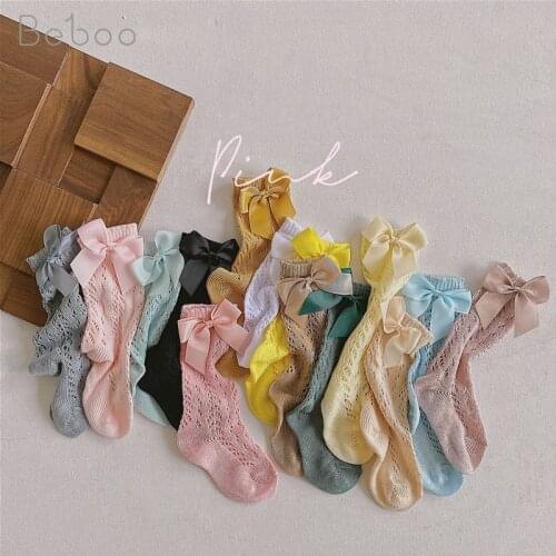 Childrens Socks Summer Baby Girls Cute Bowknot Princess Style Socks Fashion Korean Thin Cotton Mesh Middle Tube Socks For Girl
