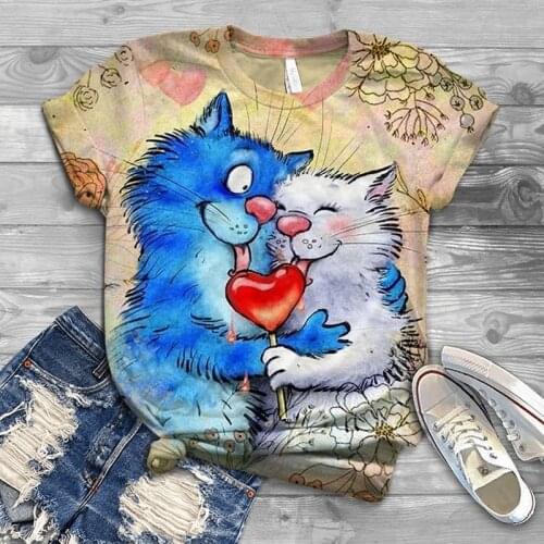 Cute Lovely Cat Y2k Graphic T Shirts Women 2021 Summer Short Sleeve Harajuku Tees Top Ladies Animal Tshirts Alternative Clothing