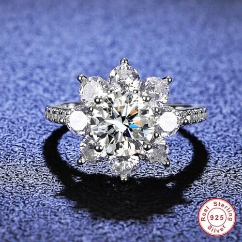 Geoki 925 Sterling Silver Passed Diamond Test Perfect Cut 1-2 ct D Color VVS1 Snowflake Moissanite Ring Luxury Wedding Jewelry
