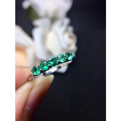 Natural emerald ring Free shipping 925 sterling silver 3mm 5pcs gemstone Fine jewelry