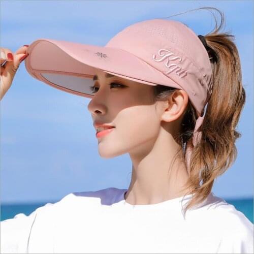 Women Summer Visor UV Protection Sun Hat Mesh Breathable Wide Big Brim Ponytail Cap Hiking Beach Visor Hat for Outdoor Sports