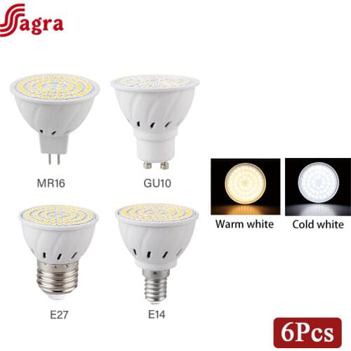 6pcs/lot LED Bulb E27 E14 MR16 GU10 48 60 80 LEDs Lampada LED Light 110V 220V Bombilla Spotlight Lighting Cold/Warm White Lamp