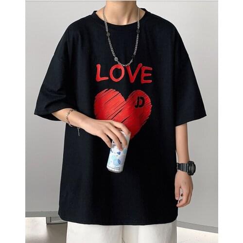 Summer thin love printing t-shirt tide brand loose five-point sleeves cotton top clothes round neck compassionate shirt