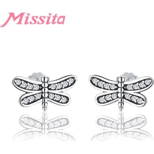 MISSITA New Fashion Mini Dragonfly Earrings For Women Silver Color Jewelry Wedding Stud Earrings HOT SELL Gift