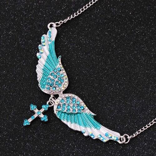 Fashion Cross Angel Wings Necklaces & Pendants Women Hip Hop Jewelry Trendy Gothic Metal Rhinestone Statement Big Necklace Gift