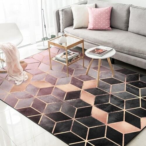 Fashion European and American Gold Pink Gradient Lattice Bedroom Door Living Room Kitchen Floor Mat Carpet Customization