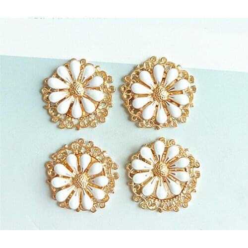 SEA MEW 30 PCS 2.4cm Fashion Metal Alloy KC Gold Drops Of Glaze Flowers Connectors Charm For Jewelry Making