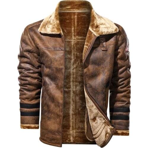 Mcikkny Men Sheepskin Leather Jackets Winter Warm Flight Outwear Coats For Male Clothing Plus Size M-4XL