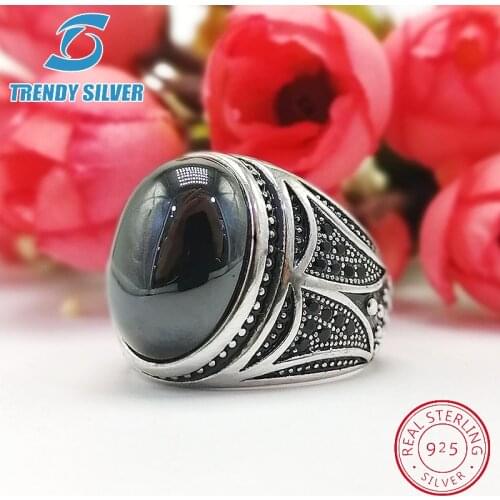 Silver 925 fine jewelry man rings men accessories turquoise gemstone natural onyx agate wholesale TRENDY SILVER TCR424