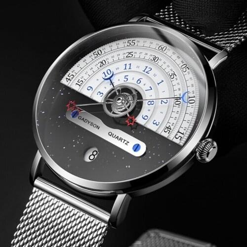 Creativity With Sun Moon Dial Mens Watches Top Luxury Brand Man Fashion Quartz Wrist Watch Sport Waterproof Watch For Men