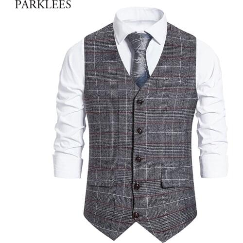 Retro Plaid Check Mens Suit Vest 2021 Brand New Slim Fit Sleeveless Vest Waistcoat Men Formal Business Smart Casual Gilet Homme