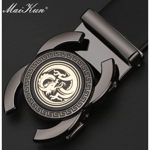 Maikun Mens Genuine Leather Belt Edging Two-Layer Cowhide Alloy Automatic Buckle Business Casual
