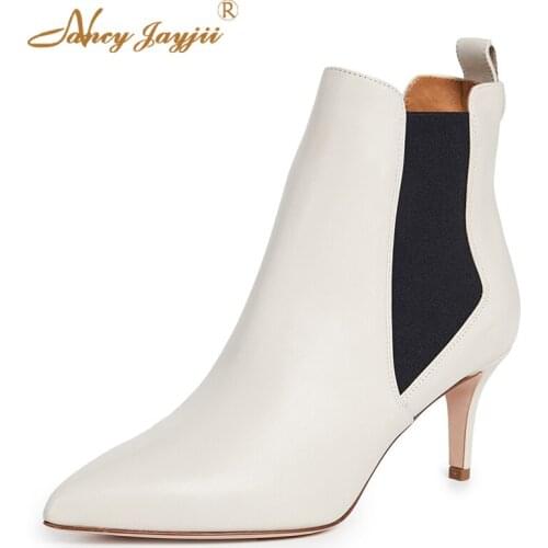 Parker Woman Ankle Boots Off White Lady Shoes Fashion Classic Office Chelsea Bota Thin Heels Short Plush Big Size 45 43 Autumn