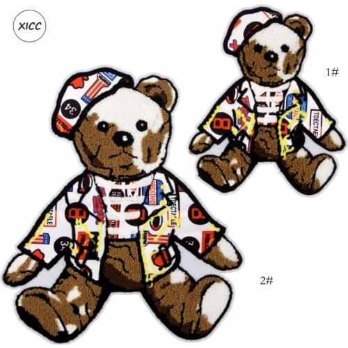 Puppet Bear Chenille Patches Big Size Cartoon Towel Embroidery Badge Letters Animal Sewing Sticker Child Clothes DIY Appliques