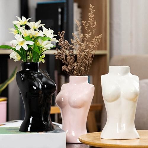 Tabletop Vase Artificial Body Art Bust Statue Ceramic Vases Crafts Figurines Resin Flower Arrangement Home Decoration Ornaments