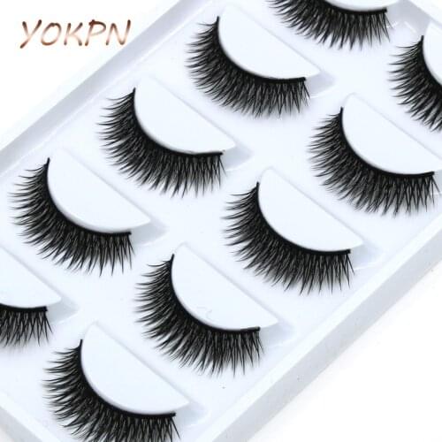 YOKPN Wholesale Short Paragraph Natural False Eyelashes Mounted Cross Thick False Eyelashes High Quality Makeup Fake Eyelashes