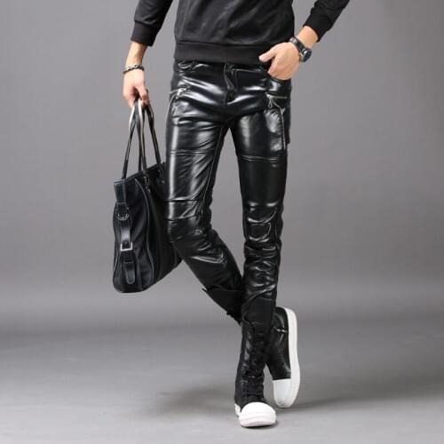 Autumn And Winter Young Mens Leather Pants Plus Velvet Thickening Waterproof Motorcycle Tight Warm Pants Men Fashion Trousers