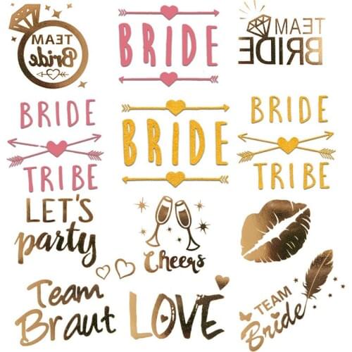 10pcs Wedding Bride Tattoo Hen Party Supplies Bronzing Tattoo Sticker Team Bride Bachelor Party Water Transfer Tattoo Stickers