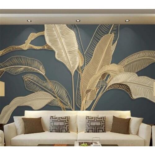 Custom wallpapers 3d atmospheric banana leaf light luxury golden line relief mural living room bedroom TV background wall обои