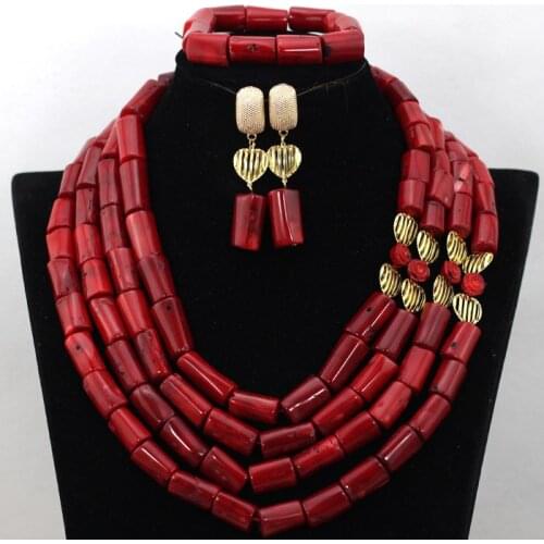 Terrific Red Wedding Beads African Jewelry Set Real Coral Beads Bridal Gift Jewelry Set Engagement Jewelry Free Shipping CNR449