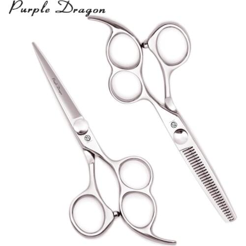 Purple Dragon Hair Scissors Professional 5.5" 6" JP 440C Thinning Scissors 9011# Hairdressing Scissors Silver Salon and Home Use