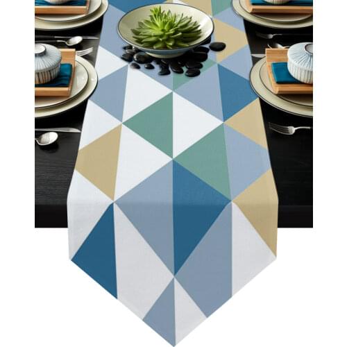 Blue Yellow Triangle Repeated Geometry Table Runner Table Art Home Party Country Wedding Decoration Tablecloth Table Runners