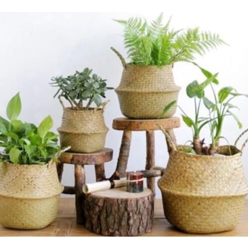 Folding Seagrass Belly Basket Dirty Basket Storage Organizer Laundry Storage Basket Home Garden Decors 4 Sizes with Handles