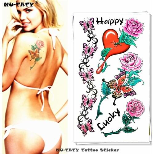 Nu-TATY Heart butterfly flower Temporary Tattoo Body Art Arm Flash Tattoo Stickers 17*10cm Waterproof Fake Henna Painless Tatto