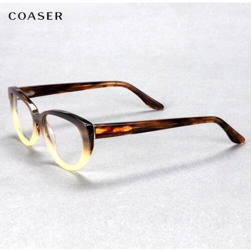 Trend Great Women Vintage Light Acetate Cat Glasses Frame Double Color Round Eyeglasses Optical Prescription Eyewear