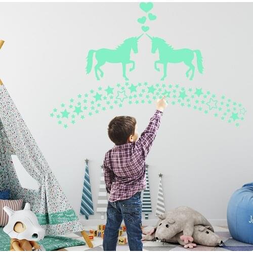 YGP3627 Moon Star Dots Unicorn Luminous Combination Wall Sticker Creative Fashion Room Decoration Sticker