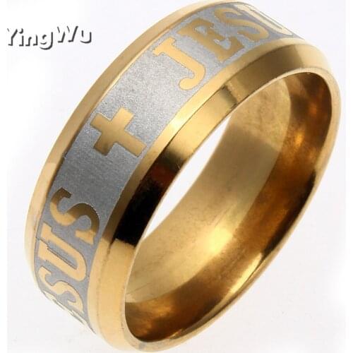 YingWu Religious Christian Midi Ring Stainless Steel Jesus Cross Ring Band Amulet Ring for Men 8MM