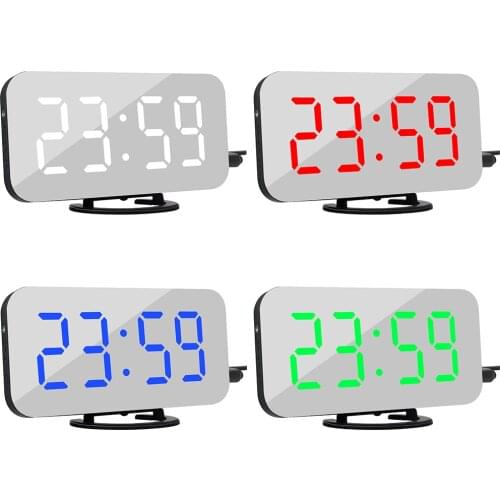 Mirror LED Digital Alarm Clock Snooze Dual USB Phone Charging Electronic Clocks Table Clock for Bedroom Office Home Decoration