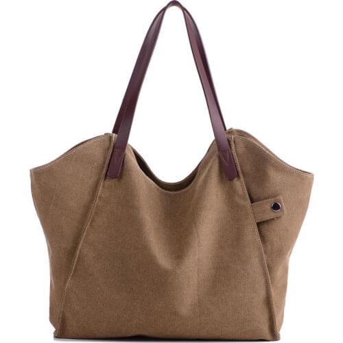 2021 New Fashion Densified Tote Canvas Bag Womens Single Shoulder Large Capacity Handbag Nature Style Casual Female Purse