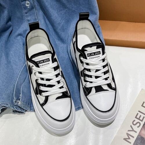 2021 New Women Cow Grain Canvas Flat Sneakers Contracted Style Casual White Black Flats Simple Classic Increased Espadrilles