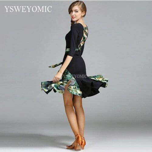 Women 2019 Competition Latin Dance Dresses Black Classical Style Spanish Latin dance Skirts For Ladies MY763+764