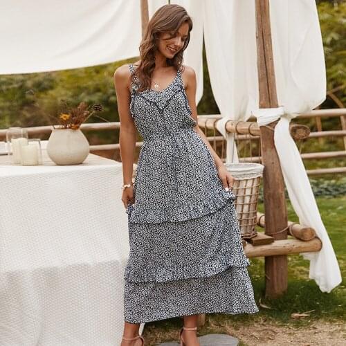 Long Dress Women V-neck Spaghetti Strap Ruffles Elegant Summer Club Party Dresses Femme Vestidos De Fiesta T93010