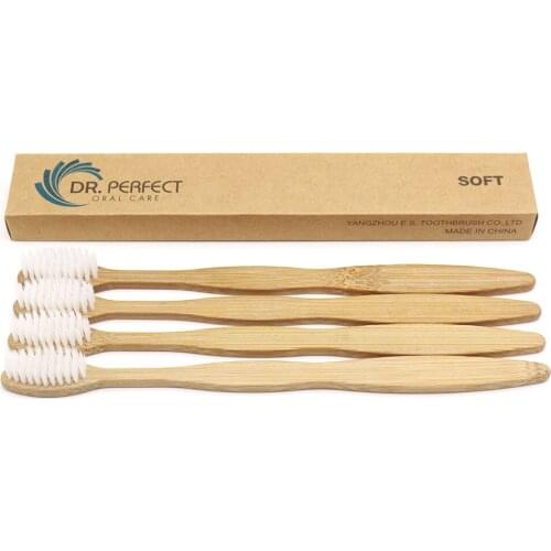 DR.PERFECT v4pcs/lot White Curved Style bamboo toothbrush soft-bristle bamboo Black fibre wooden handle Black toothbrush