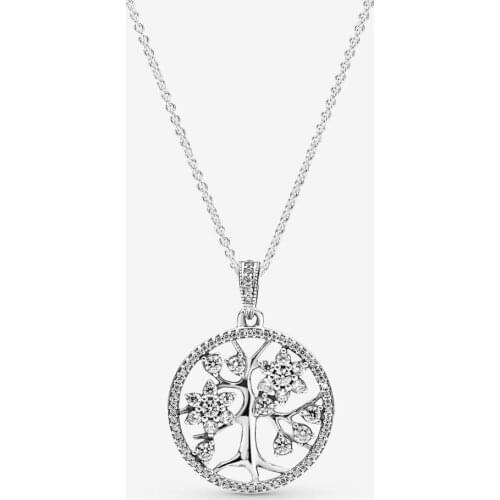 100% 925 Sterling Silver Sparkling Family Tree Necklace Fashion Jewelry Necklaces & Pendants for Women Colgantes